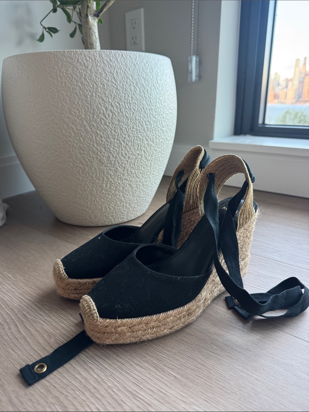Mango Black Espadrille Wedge